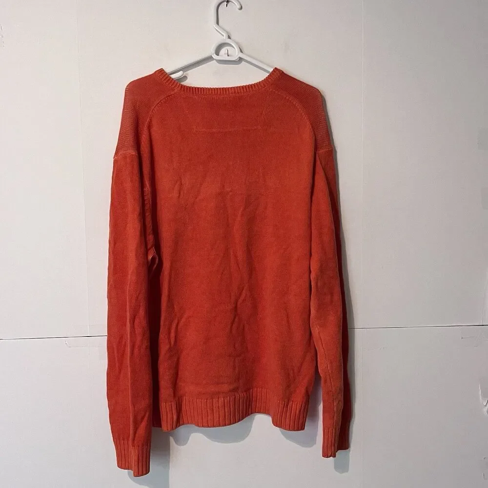 Vintage Chaps Denim Mens Sweater Size L Orange Ramie Blend Long Sleeve